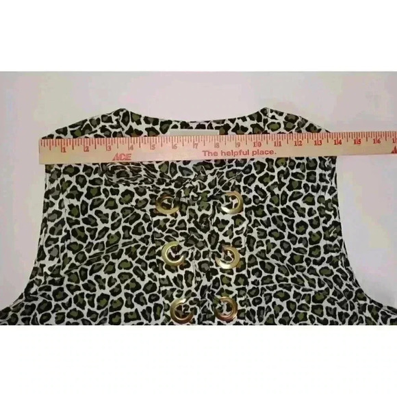 Michael Kors Women's Animal Print Lace Up Black Brown Sleeveless Tank Top sz L - Picture 5 of 11